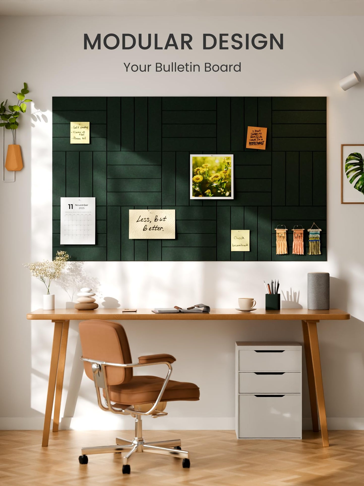 Bumusty Large Cork Board Alternative-48 x 36" Felt Bulletin Board Tiles, with 30 Pushpins, 70 Adhesive Tabs, Bold-Stripe 12-Pack, Cork Boards for Office Push Pin Board Felt Board-Pine Green