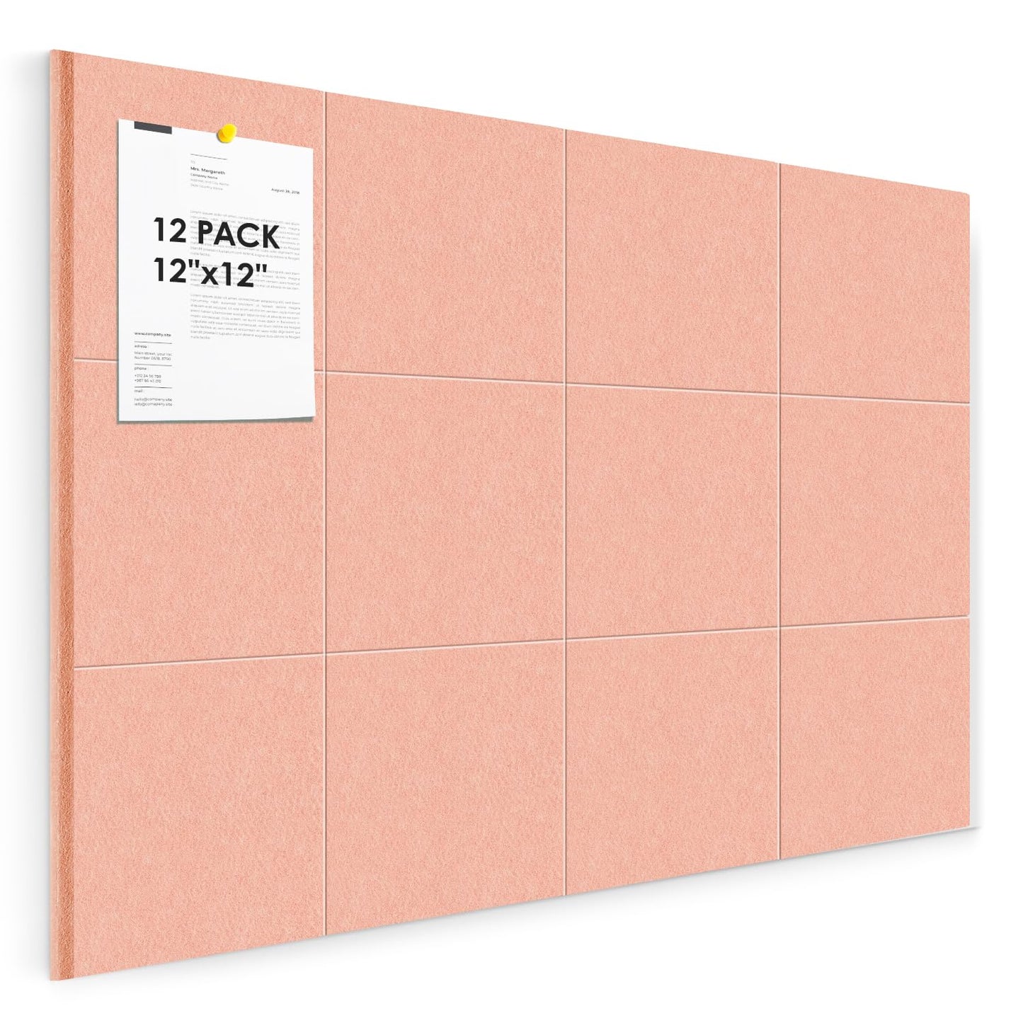 Large Cork Board for Walls 48"x36" |Cork Board Alternative| 12 Pack Felt Wall Tiles| Pink Bulletin Board with Removable Adhesive | Cork Boards Pinboard for Office Home Classroom，Pink
