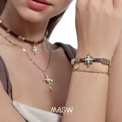 MASW Original design Retro style Fashion Boho Multi-Layer bracelet Brown leather Star Gothic bracelet for women gift M2593001