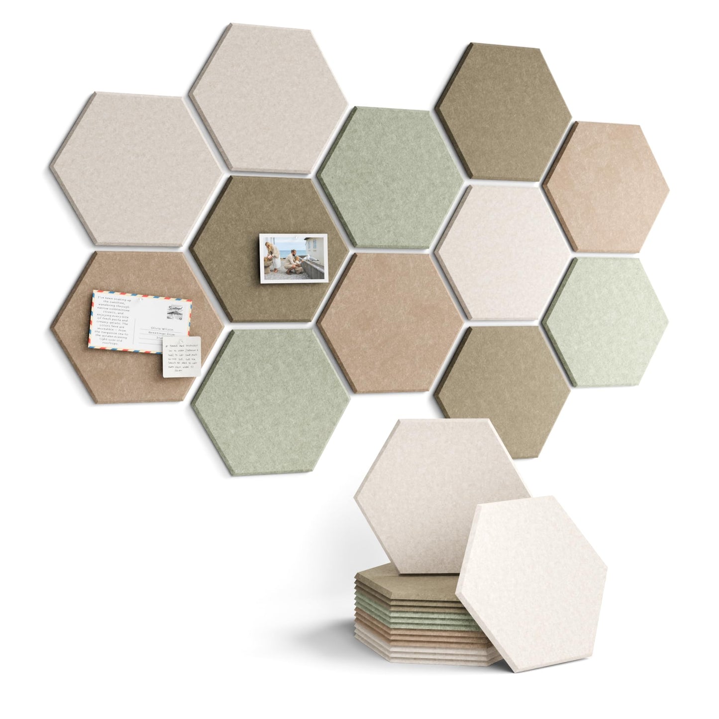 Fluxynara Hexagon Cork Board Alternative for Walls Decor-12-Pack Felt Bulletin Board Tiles,with 30 Pushpins,70 Adhesive Tabs for Office,Classrooms & Home Pin Board Felt Board-Linen Dusk