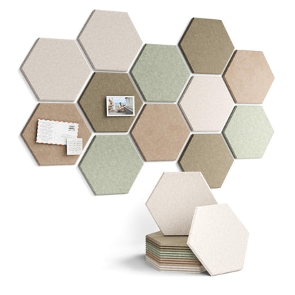 Fluxynara Hexagon Cork Board Alternative for Walls Decor-12-Pack Felt Bulletin Board Tiles,with 30 Pushpins,70 Adhesive Tabs for Office,Classrooms & Home Pin Board Felt Board-Linen Dusk