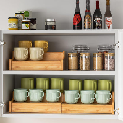 Hongtamoya 2-Tier Expandable Bamboo Coffee Mug Holder, Mug Organizer for Kitchen Cabinets, Mug Cup Rack, Multi-Functional Cup Holder Shelf, Coffee Bar Organizer, Home