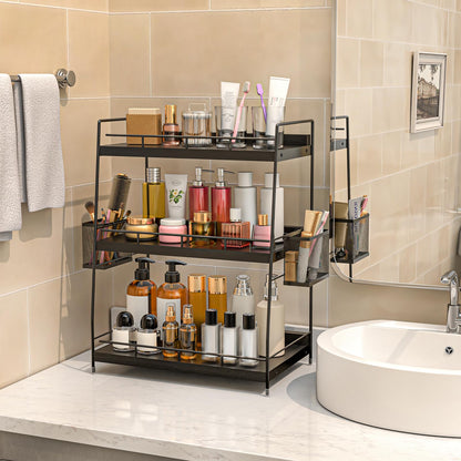 BSTSLL Bathroom Counter Organizer,Bathroom Countertop Organizer with Baskets,Vanity Organizers,Counter Shelf,Countertop Storage, Makeup Organizers(Black)