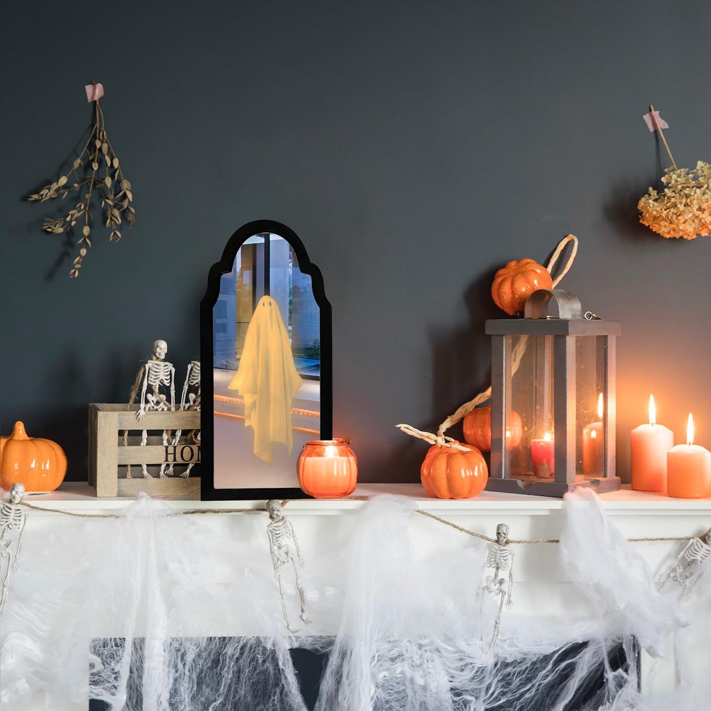 VANSUN 2026 Halloween Ghost Mirror with Wood Flame – Hologram Ghost Mirror, Spooky Halloween Decor for Indoor Spaces, Bedroom, Kitchen, and Fireplace Decoration