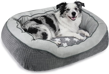 Dog Beds for Small Medium Large Dogs & Cats. Washable Pet Bed, Orthopedic Dog Sofa Bed, Soft Calming Sleeping Warming Puppy Bed (Star-Grey, Large-(30’’x 24’’x 9’’))