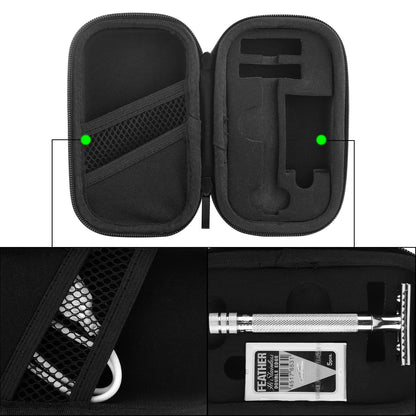 Linkidea Hard Travel Case Compatible with Vikings, Merkur, Shaving Revolution Double Edge Safety Razor, Storage Box Organizer for Safety Razor & Shaving Attachments (Lychee Vegan Leather), Black,