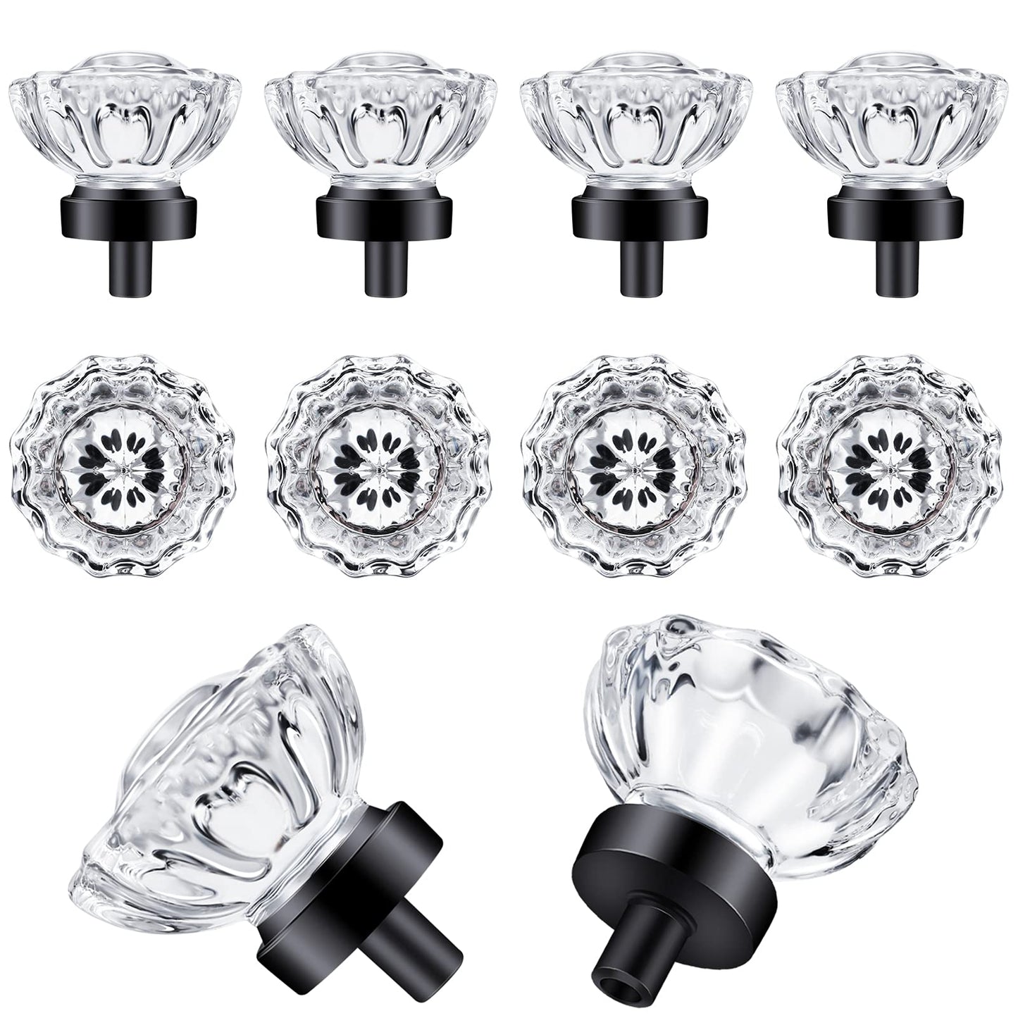 SHINY HANDLES Cabinet Knobs Matte Black 8 Pack Glass Cabinet Knobs Vintage, Crystal Drawer Knobs and Pulls, Dresser Knobs