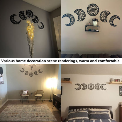 ASMANNA 5 Pieces Moon Decoration Wall Decoration Wooden Moon Phase Wall Hanging Bohemian Style Bedroom Home Wall Decor Bohemian Lunar Aesthetic Art for Bedroom Living Room Dorm Apartment Office(black)