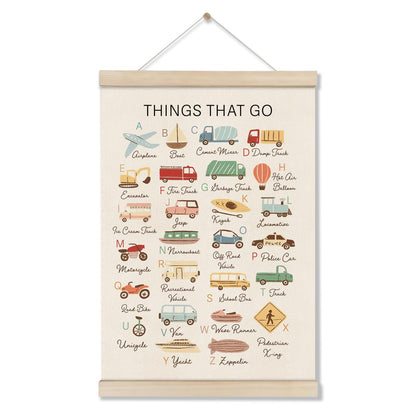 DOI-LANEE Transportation Alphabet Poster Hanger Frame, Educational Montessori Posters Toddler, Boho Classroom, Homeschool Decor, ABC Alphabet Nursery Decor for Preschool Classroom 16x12 Inch