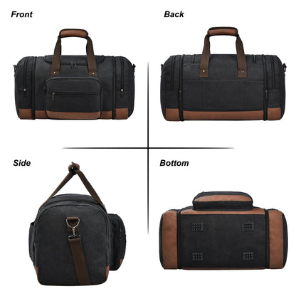 Litvyak Duffle Bag for Travel, 50L Canvas Travel Duffel Bags Overnight Weekend Gym Carry On Luggage Bag for Men & Women(Black+Toiletry Bag)