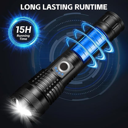3 Pack Rechargeable LED Flashlights 990,000 Lumens, Adjustable, 5 Modes, IPX7 Waterproof, Powerful Handheld Flash Lights for Camping Hiking Emergency Home (M-3P)