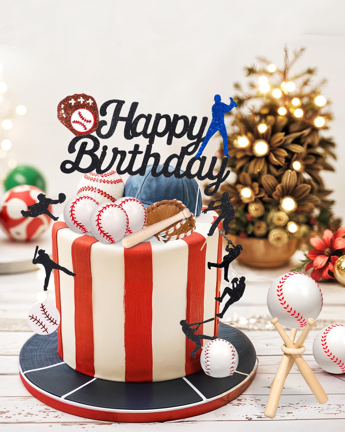 RAYNAG 16 Pcs Baseball Cake Topper Set – Happy Birthday Cake Topper with Baseball Stand, Glove & Foam Baseballs, Baseball Theme Party Supplies for Boys & Sports Lovers, Baseball Birthday Decorations