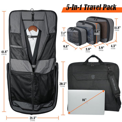 WELKINLAND 3-Suits Garment Bags for Travel W/ 4-Pack Compression Packing Cubes, 30L-Large Carry On Garment Bag for Travel, 15-Pockets Suit Holder Travel Bag, Wrinkle-Free Suit Garment Bag for Men