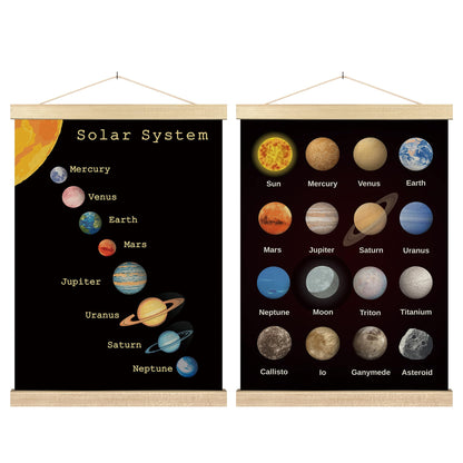 BCUANGD Space Wall Decor - Solar System Astronomy Poster Hanger with Wood Frames Set of 2, Kids Boys Educational Learning Wall Hanging Canvas Decor for Kids Room Home Playroom, 12x16 Inches