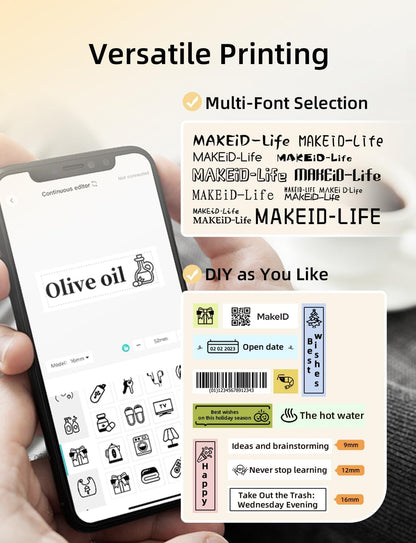 Makeid L1 Label Maker Machine with Tape Includes 3 Rolls - Portable & Rechargeable Label Makers Compatible with 9 12 16mm Tape - Mini Bluetooth Labeler for Organizing Office Home School