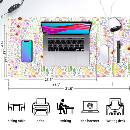 Flower Large Mouse Pad, Floral Desk Matt for Desktop, PU Leather Waterproof Desk Pad, Computer PC Laptop Protector Gaming Mouse Pads for Women Office Decor (31.5" x 15.7")