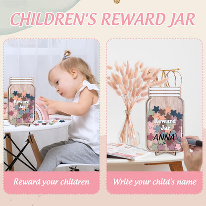 JarThenaAMCS Wooden Reward Jar for Kids Boho Stars Cutouts Positive Incentive Behavior Chart with Base Management Tools Decoration Reward System for Student Teacher School Classroom Supplies, 38Pcs