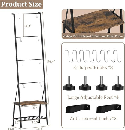 Blanket Ladder Towel Rack with Storage Shelf and Hooks, Decorative Scarf Rack, Throw Blanket Holder Ladder Shelves for Bathroom Living Room, Rustic Brown