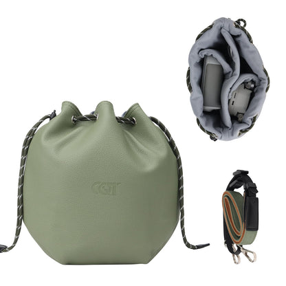 CQT Drawstring Osmo 360 Mini 3 4 Pro Bag, Drone PU Leather Crossbody shoulder Bag Pouch Handbag Waterproof Storage Bag for DJI Mavic MINI 4 3 PRO 2 SE 4K and NEO 2 Drone Accessories (Olive Green)