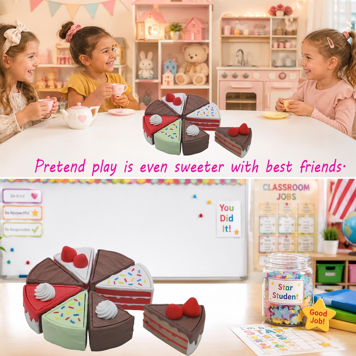 minihope Cake Slice Fidget Clicker Toy Set 8 Pack – Cute Sensory Stress Relief Toys for Kids Adults, Autism ADHD Anxiety Fidgets, Quiet Desk Toys for Office, Party Favors for Birthday Goodie Bags