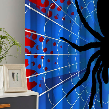 OSUNBD Spider Web Curtains - Blue & Red Superhero Design - Blackout Thermal Insulated Drapes for Kids Room, Bedroom, Living Room - 42 x 63 Inches, 2 Panels
