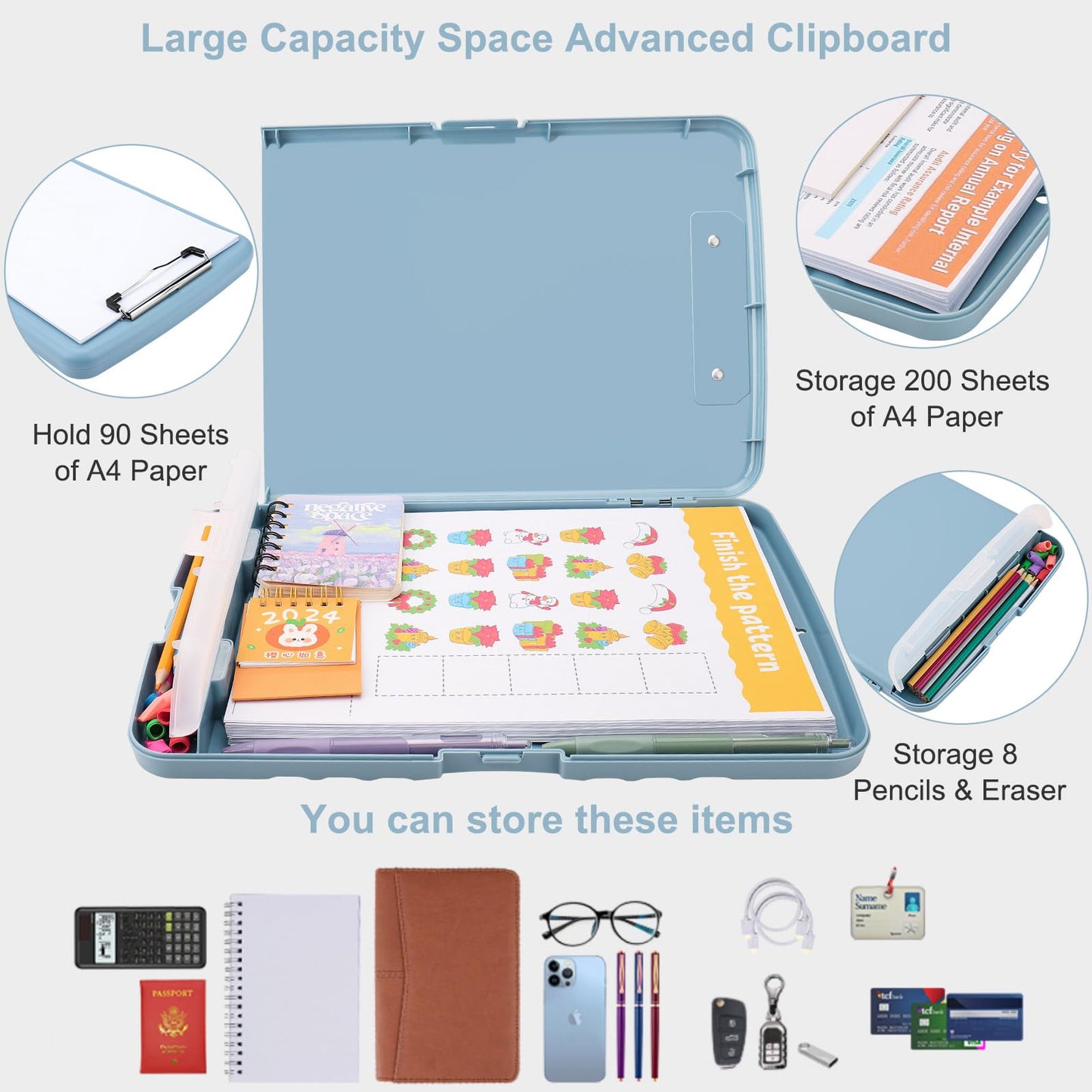 SFLHHDM Clip Boards 8.5x11 with Storage, Heavy Duty Storage Clipboard, Nursing Clipboard Folder with Pen Holder, Clipboards with Low Profile Clip, Nurse Clipboards Binder Case for Classroom