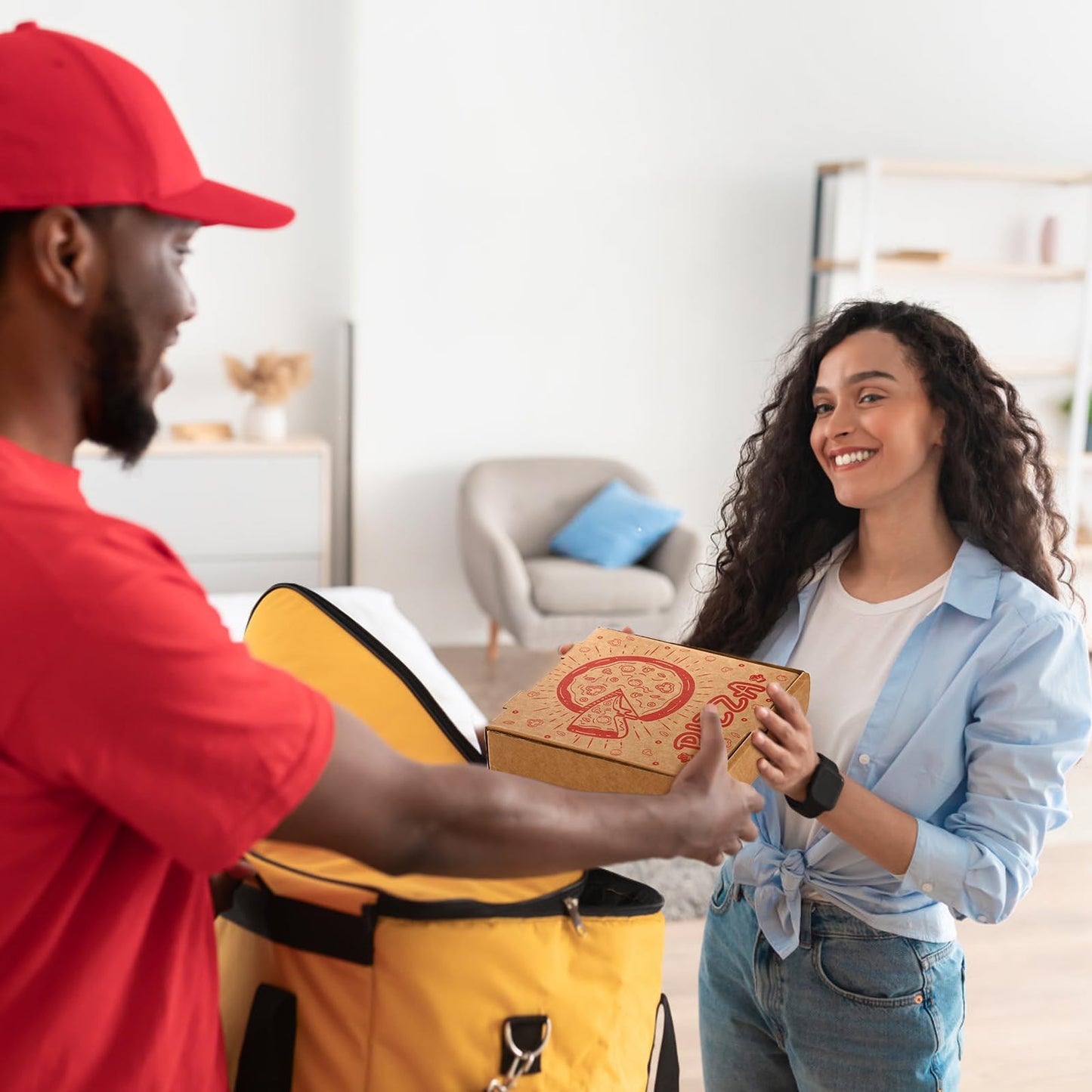 ZEAYEA 40 Pack Small Pizza Boxes, 7.3" L x 7.3" W x 1.6" H Cardboard Food Delivery Boxes, Kraft Take Out Food Containers, Takeaway Packaging Boxes for Pizza, Cookies, Cake, Party Favors, Wedding