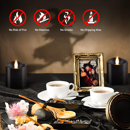 milysoek 3x3 Flickering Flameless Candles Set of 3, LED Battery Candles Flickering,with Timer, 3 inch Flameless Candles with Remote,Battery Operated Candles, Holiday Home Decor for,Black