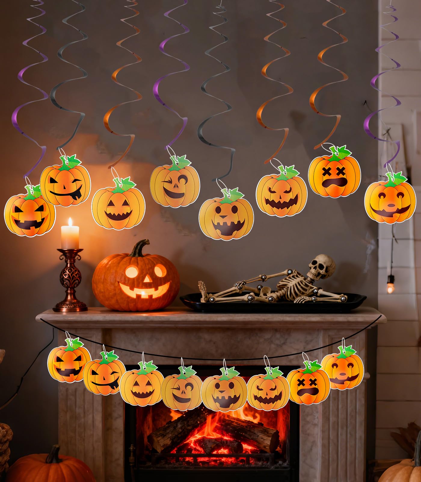 NGOKPYD 8PCS Halloween Party Decorations Halloween Ghost Pumpkin Banner Spiral Streamers, for Ceiling Doorway Wall Window Spooky Home Party Decor