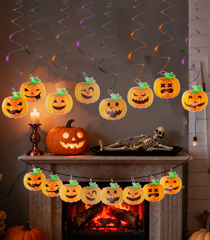 NGOKPYD 8PCS Halloween Party Decorations Halloween Ghost Pumpkin Banner Spiral Streamers, for Ceiling Doorway Wall Window Spooky Home Party Decor