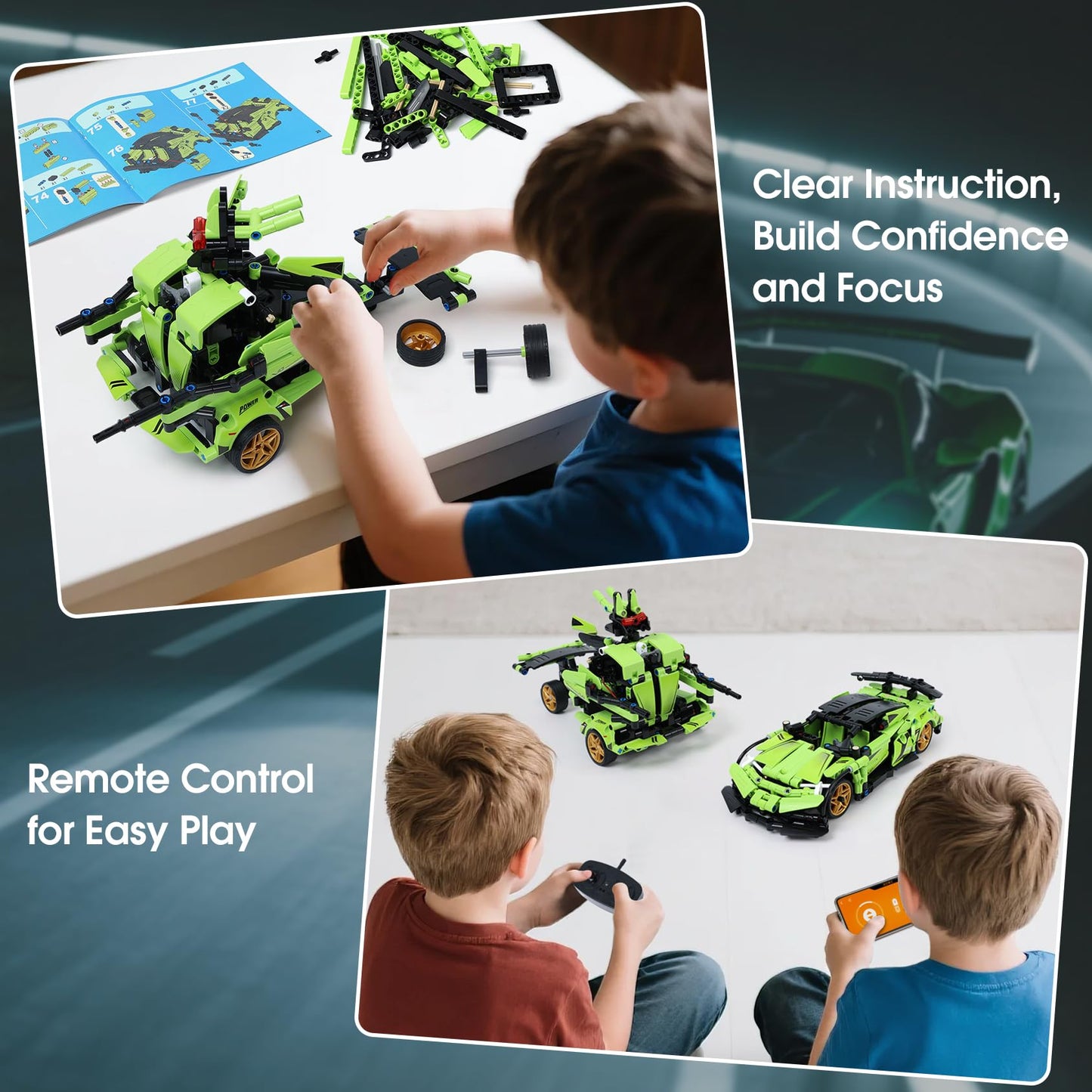 IQKidz STEM Building Blocks Kit for Kids - 2 in 1 Remote Control Race Car and Robot Toy, Great Gift for Boys, Teens Age 6 7 8-12+ Year Old Who Love Engineering and RC Sports Car Toys