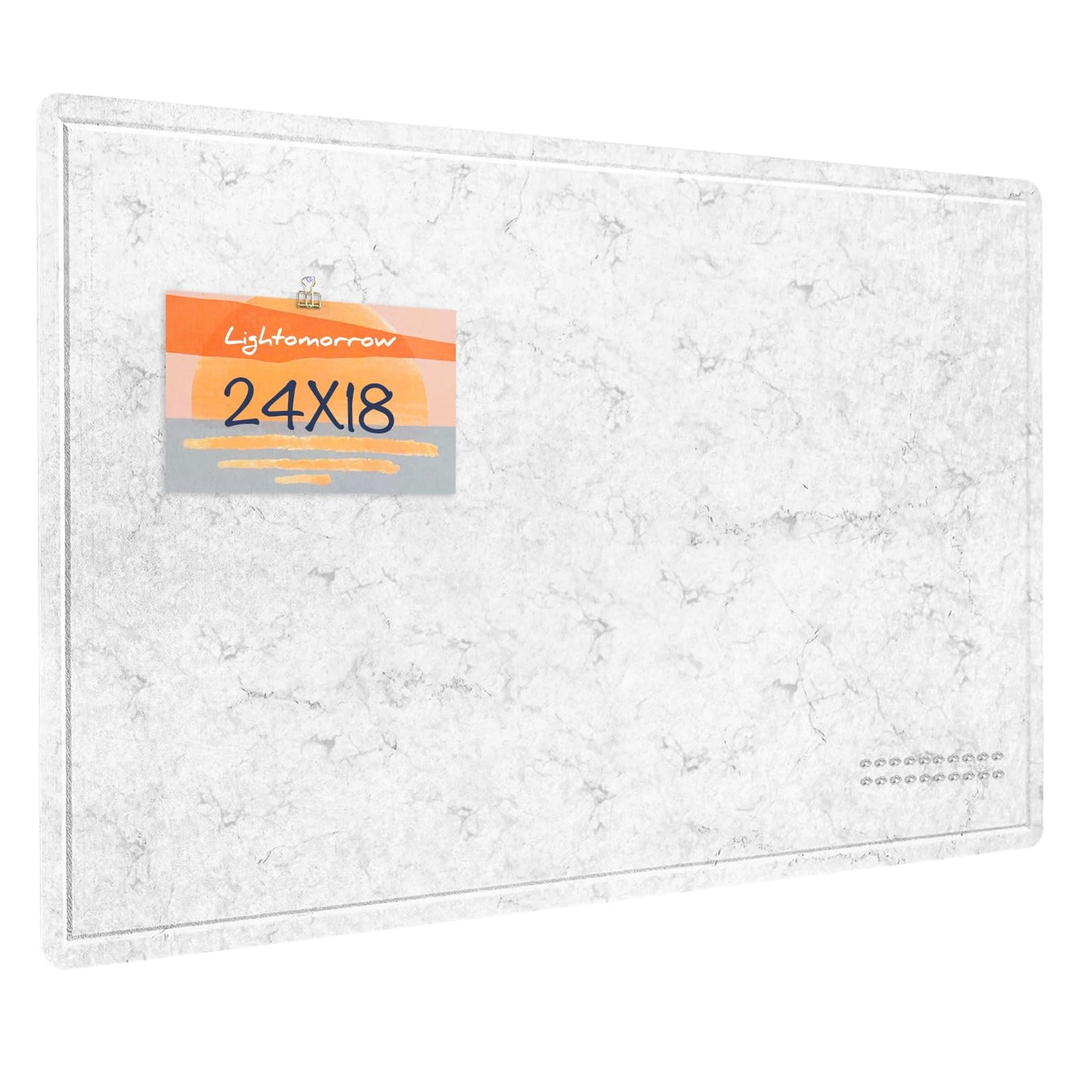 Lightomorrow Bulletin Board, 24 x 18 inches Felt Board Decorative Pin Board, Cork Board Alternative for Wall, Foldable Photo Board Self-Adhesive Vision Board Mood Board with 20 Pushpins - Marble White