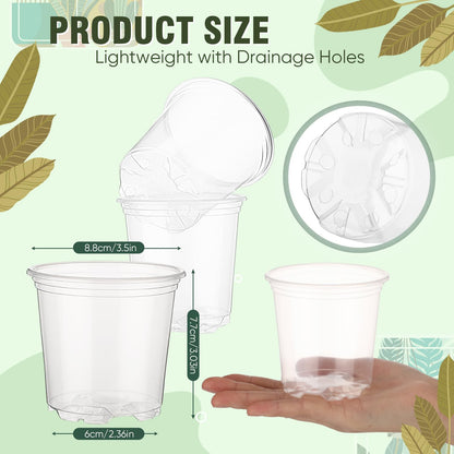 Baderke 150 Pcs Small Clear Nursery Pots for Plants Round for Seeds Starter Pots Mini Clear Plastic Plant Pots with Drainage Holes Transparent Seeds Germination for Plant Propagation (3.5 Inch)