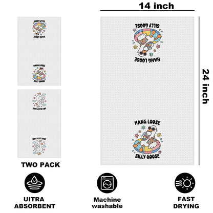 Jztco 2 Pcs Funny Silly Goose Kitchen Towels 24x14 Inch, Silly Gooses Gifts Absorbent Hand Tea Towel, Waffle Dish Towels for Kitchen Bathroom Home Decor, Goose Lover Gifts for Women Mom