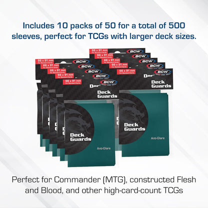 BCW Deck Guard - Double Matte Card Sleeves | 500 Count Box (10 Packs of 50 Sleeves) |Acid-Free, No PVC | Fits 2.5" x 3.5" Game | Archival Safe for Protection (Teal)