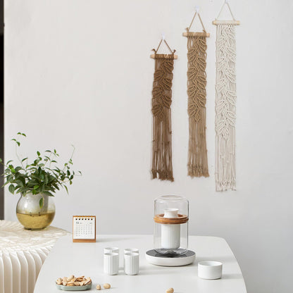 HVEST 3 Pcs Small Macrame Wall Hanging Boho Decor Handmade Woven Tapestry for Bedroom, Brown Macrame Wall Art for Living Room Nursery Apartment Office Home Decor