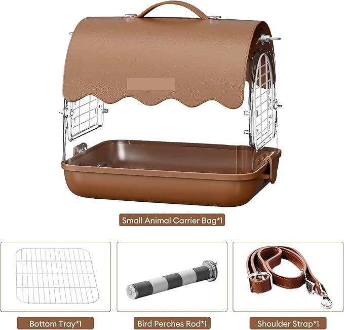 Bird Cage Bird Carrier Backpack with Perch, Transparent Travel Cage Bag with Shade Cover Visible Window for Parrots Budgie Home Decor(Brown)