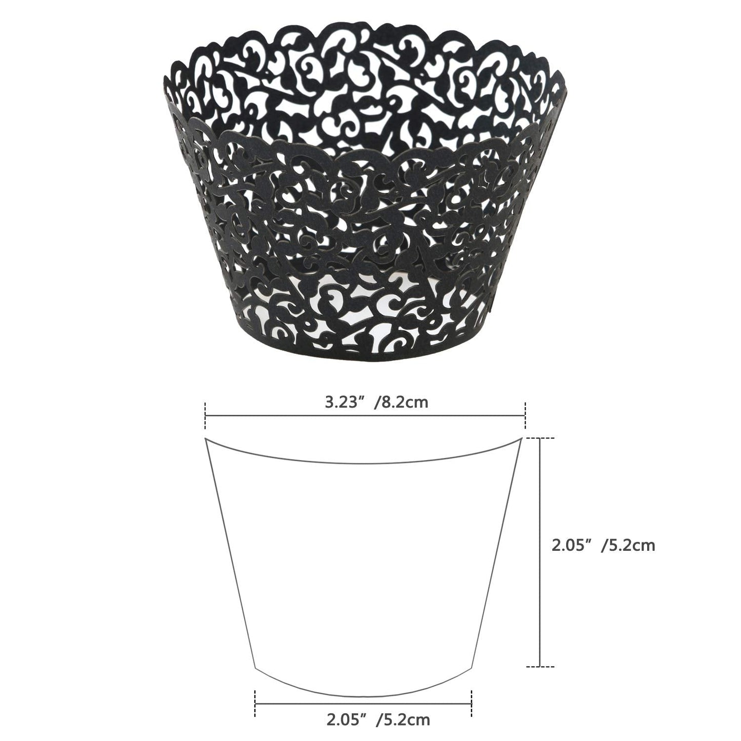 KPOSIYA Pack of 120 Cupcake Wrappers Artistic Bake Cake Paper Cups Vine Designed Laser Cut Cupcake Wraps Baking Cup Muffin Case Trays for Wedding Baby Shower Party Birthday Decoration (120, Black)