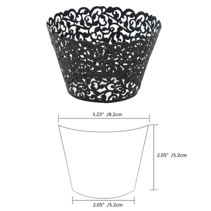 KPOSIYA Pack of 120 Cupcake Wrappers Artistic Bake Cake Paper Cups Vine Designed Laser Cut Cupcake Wraps Baking Cup Muffin Case Trays for Wedding Baby Shower Party Birthday Decoration (120, Black)