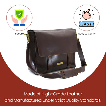 Style N Craft Messenger Bag, Full-Grain Leather Soft Briefcase Laptop Bag for Men and Women, Dark Brown (392005)