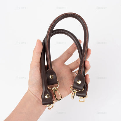AUEAR, 2 Pack Purse Straps Replacement Leather Handbag Handles Dark Brown with Gold Metal Lobster Buckles