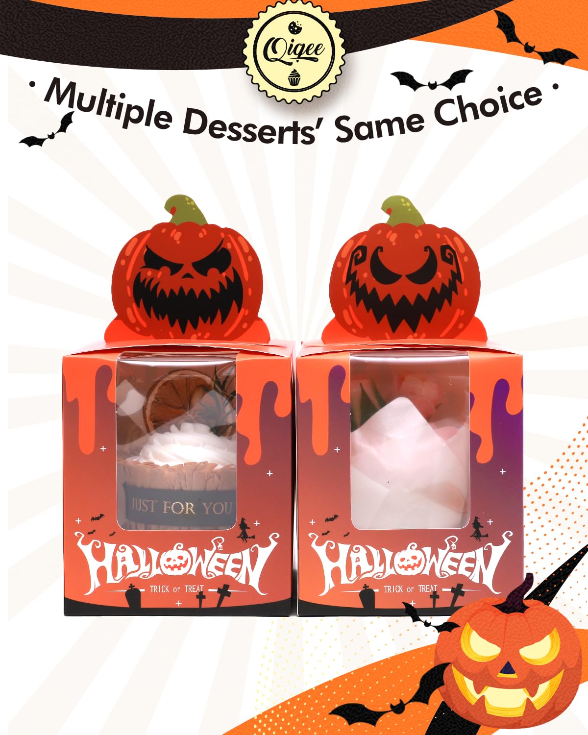 qiqee Halloween Individual Cupcake Boxes Cupcake Holders Disposable 25pcs Single Cupcake Boxes with Window 3.7x3.7x4.5 Cupcake Containers for Halloween