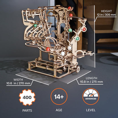 UGEARS Marble Run Chain Hoist 3D Wooden Puzzles for Adults - Wooden Model Kits for Adult Models for Adults to Build Mechanical Engineering Kit Brain Teaser, Hobby Set