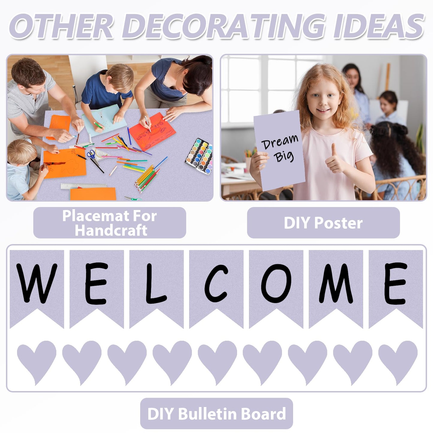 Light Purple Bulletin Board Paper Roll Lavender Bulletin Board Background Paper Back to School Classroom Decoration Poster for Art Craft DIY Projects Home Office Classroom Party Supplies 17.7in x 20ft