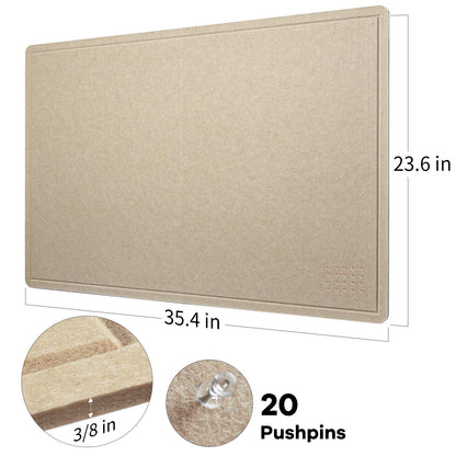 Lightomorrow Bulletin Board, 36 x 24 inches Felt Board - Decorative Pin Board, Cork Board Alternative for Wall, 3' x 2' Foldable Self-Adhesive Vision Board Prayer Board with 20 Pushpins - Beige Brown