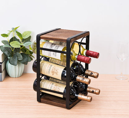 SODUKU Rustic Wood Countertop Wine Rack 6 Bottles No Need Assembly Brown
