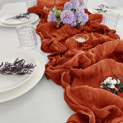 6 Pack Terracotta Cheesecloth Table Runner 35 x 120 inch Boho Rustic Gauze Table Runner 10 FT Long, Semi Sheer Cheese Cloth Runner for Wedding Party Banquet Baby Shower Birthday Decoration