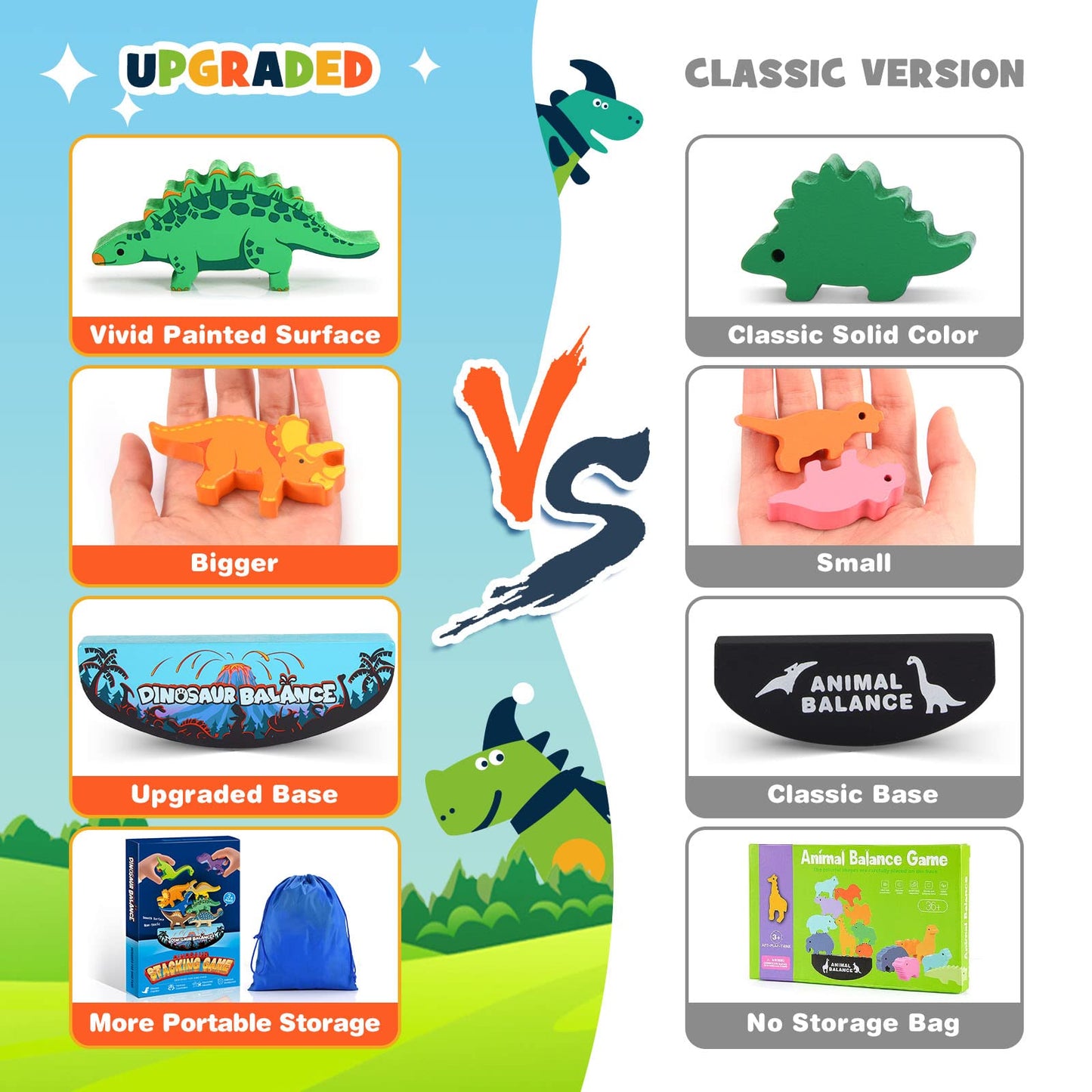 IPOURUP Dinosaur Toys for Kids 3-5: Wooden Stacking Montessori Toys for 3 4 5 6 7 8 Year Old Boys Girls Birthday Gifts for Kid Ages 4-8 Balance Competition Game for Family Stocking Stuffers
