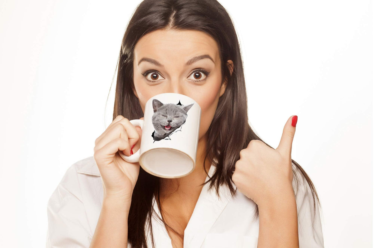 Winston & Bear Laughing Grey Cat Coffee Mug - Funny Ceramic Coffee Mug Gift for Cat Lovers - Cute Novelty Cup for Men and Women (15oz)