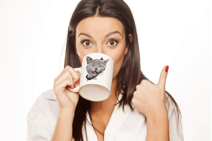 Winston & Bear Laughing Grey Cat Coffee Mug - Funny Ceramic Coffee Mug Gift for Cat Lovers - Cute Novelty Cup for Men and Women (15oz)